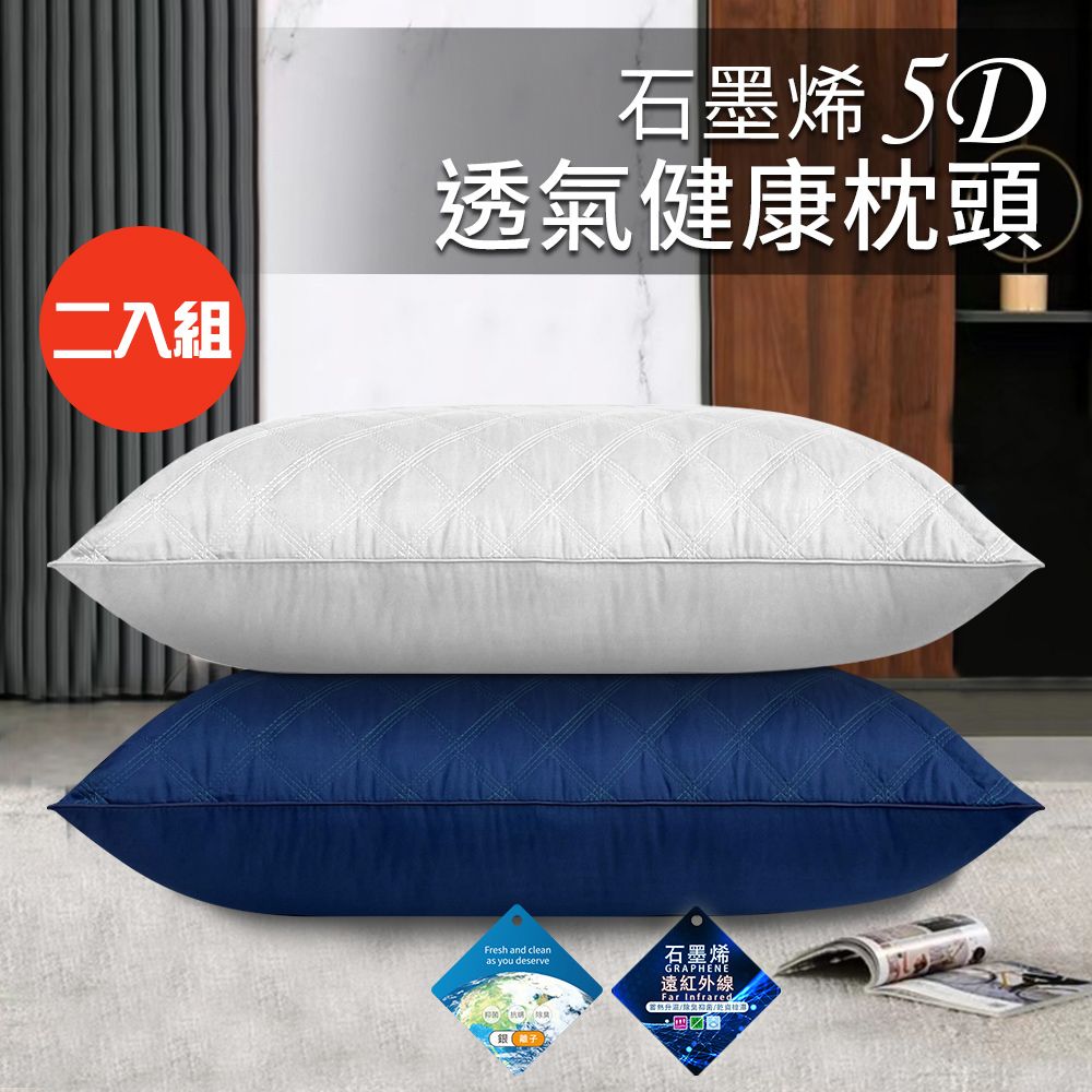 【買1送1】石墨烯5D透氣舒眠枕頭/二色任選