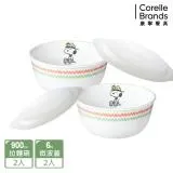 (新品)【美國康寧 CORELLE】SNOOPY史努比露營趣 4件式拉麵碗組-D01