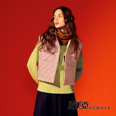 【KERAIA 克萊亞】粉紅初戀菱格壓紋鋪棉百搭背心