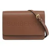 BURBERRY 8061361 HAMPSHIRE 烙印LOGO牛皮斜背方包.咖