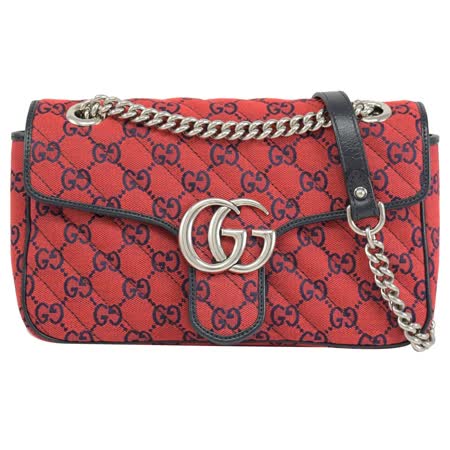 GUCCI 443497 GG Marmont 經典緹花帆布肩斜背鍊包.紅