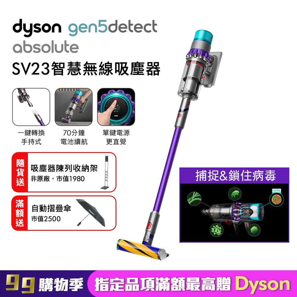 【滿額最高送8888遠傳幣】Dyson戴森 Gen5Detect Absolute SV23 最強勁智慧無線吸塵器