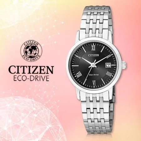 CITIZEN 星辰 光動能指針女錶 不銹鋼錶帶 防水100米 日期顯示 (EW1580-50E)