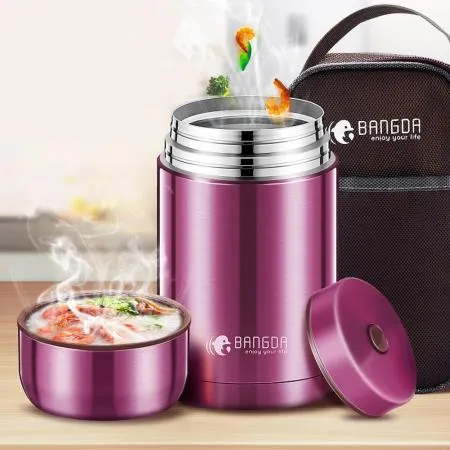 PUSH!餐廚用品316不銹鋼800ML燜燒杯燜燒壺保溫杯便當盒飯盒E148-1紫色