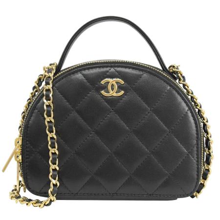 CHANEL AP3087 經典CC LOGO小羊皮風琴式迷你兩用包.黑/金