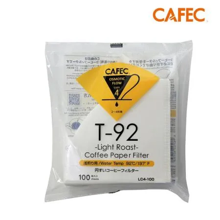 CAFEC三洋 日本製T92淺焙豆專用白色錐形咖啡濾紙(2-4人份)100張 LC4-100W