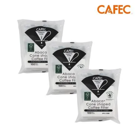 CAFEC三洋 日本製ABACA+ 麻纖維Plus白色錐形咖啡濾紙(1-2人份)3入組 APC1-100W