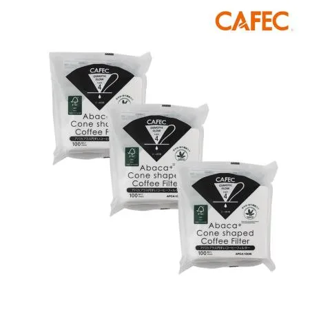 CAFEC三洋 日本製ABACA+ 麻纖維Plus白色錐形咖啡濾紙(2-4人份)3入組 APC4-100W