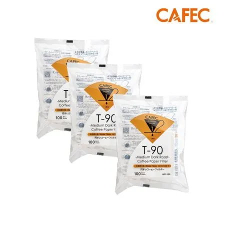 CAFEC三洋日本製T90中深焙豆專用白色錐形咖啡濾紙(1~2人份)3入組 MC1-100W