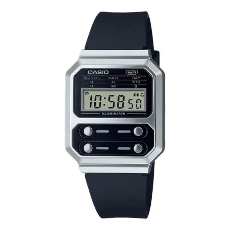 CASIO 卡西歐 CASIO 電子錶 橡膠錶帶 復古 日常生活防水 A100WE(A100WEF-1A)