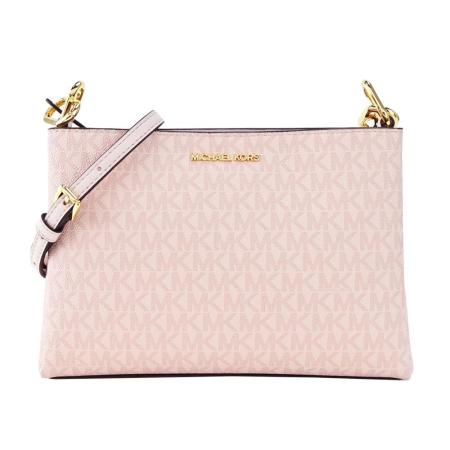 MICHAEL KORS TRISHA金字LOGO滿版三層斜背包-胭脂粉