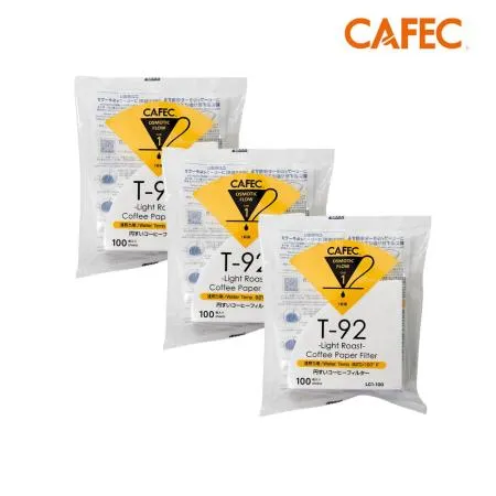 CAFEC三洋 日本製T92淺焙豆專用白色錐形咖啡濾紙(1~2人份)3入組 LC1-100W