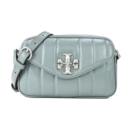TORY BURCH KIRA 直紋衍縫轉釦斜背相機包-迷你/北極藍