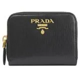 PRADA 1MM268 浮雕LOGO水波防刮拉鍊零錢包.黑