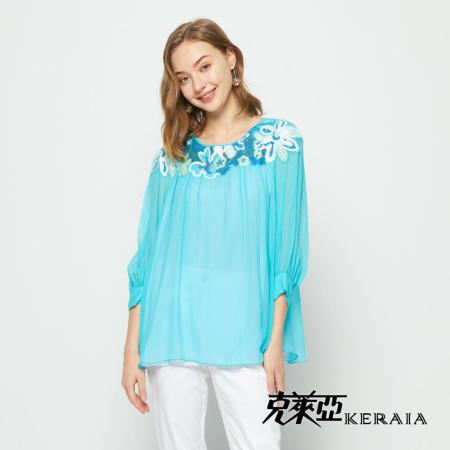 【KERAIA 克萊亞】冰雪嬌花亮片花雪紡上衣
