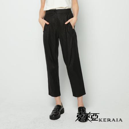 【KERAIA 克萊亞】夏日輕盈涼爽側打摺麻料長褲
