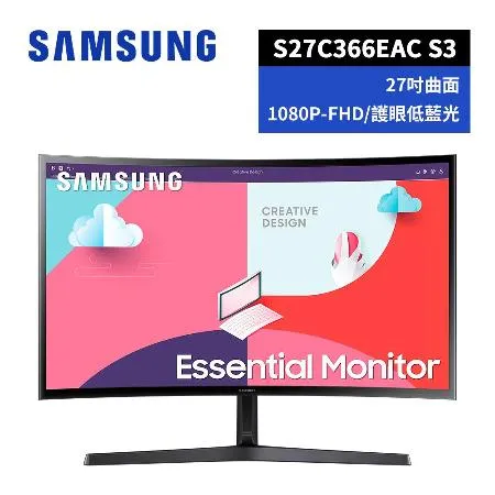 短促 SAMSUNG S27C366EAC 27吋1800R美型曲面螢幕 顯示器