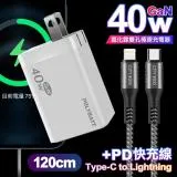 POLYBATT 40W氮化鎵Gan雙Type-C極速充電器白+勇固45W PD編織快充線1.2米銀