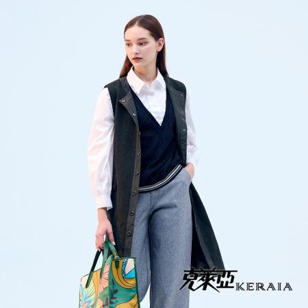 【KERAIA 克萊亞】石墨綠氣質毛呢長背心