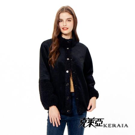 【KERAIA 克萊亞】QQ絨毛抽異素材拼接外套