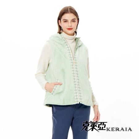 【KERAIA 克萊亞】牛奶蘇打仿皮草拼接花紗背心