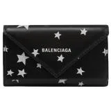 BALENCIAGA 巴黎世家 499204 星星印花小牛皮三折釦式鑰匙包.黑