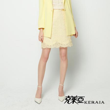 【KERAIA 克萊亞】豔陽小雛菊花紗花紗蕾絲短裙