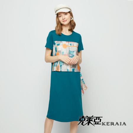 【KERAIA 克萊亞】日陽湖畔異素材拼接洋裝