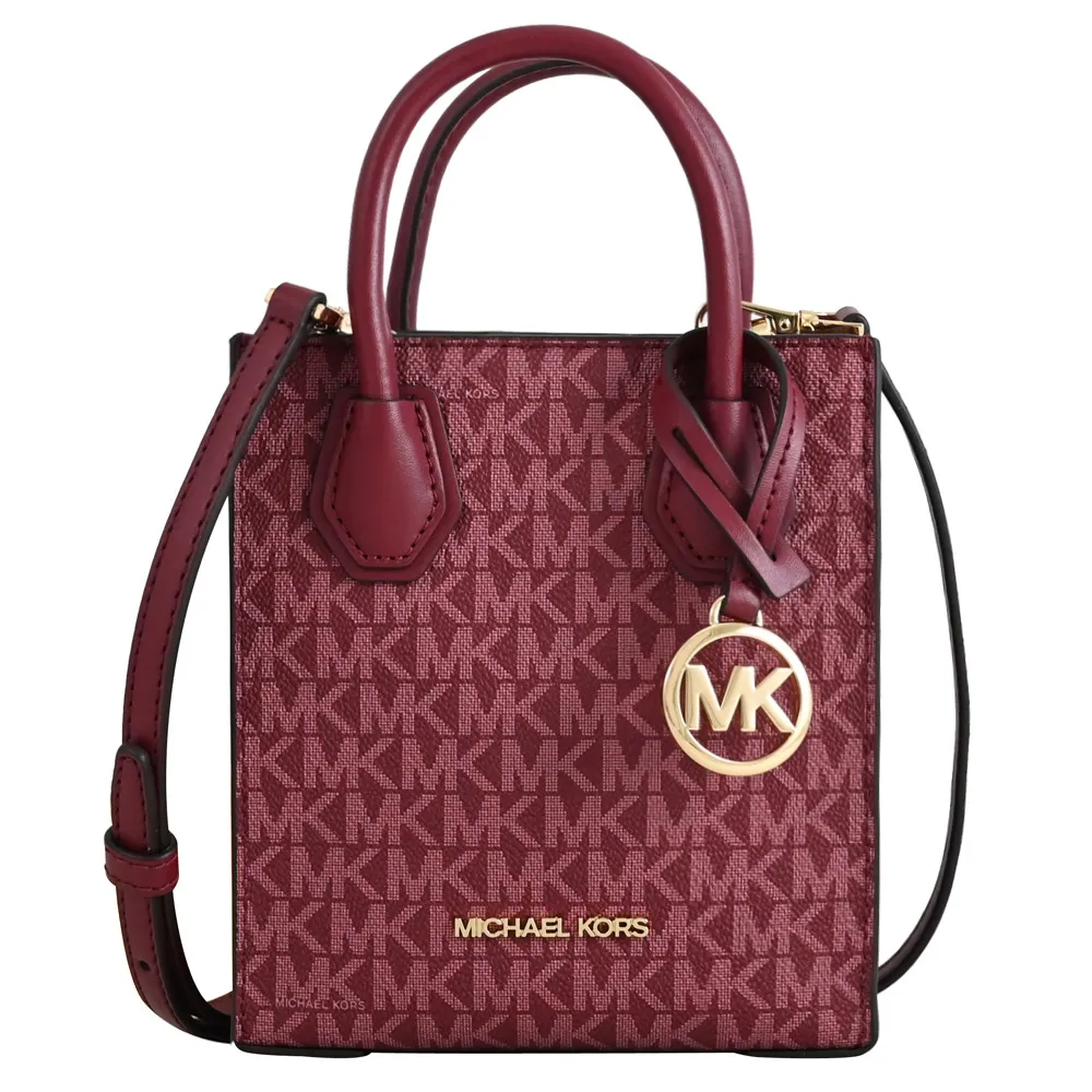 MICHAEL KORS Mercer MK印花迷你手提兩用包.莓果紅