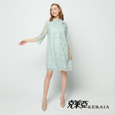 【KERAIA 克萊亞】綠野仙蹤蕾絲刺繡變化領巾洋裝