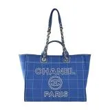 CHANEL 經典Deauville格紋帆布大號托特包(藍色)