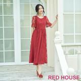 【RED HOUSE 蕾赫斯】優雅蕾絲繡花剪接洋裝(紅色)