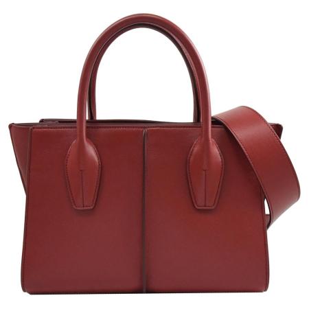 TODS Holly 經典小牛皮雙層手提兩用包.深紅