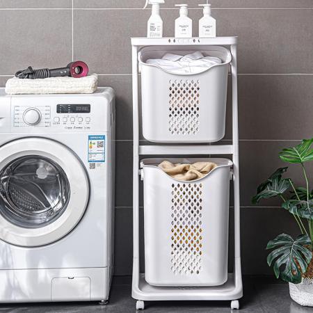 【Mr.box】升級加大款-無印風雙向二層髒衣分類收納籃-附輪