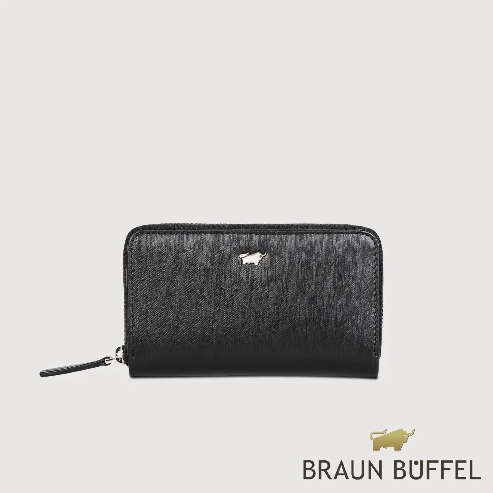 【BRAUN BUFFEL 德國小金牛】台灣總代理 HOMME-M 拉鍊零錢包-黑色/BF306-161-BK