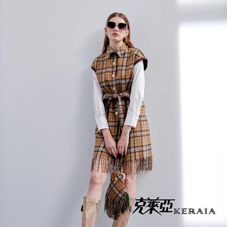 【KERAIA 克萊亞】慵懶唐寧街格紋毛呢長背心