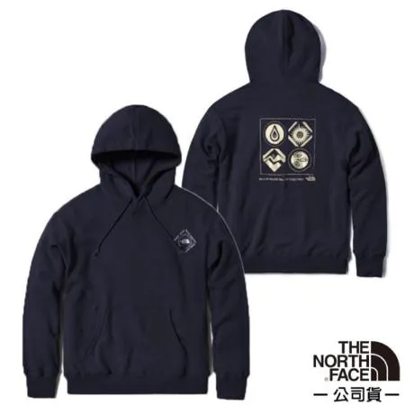 【The North Face】男款 背部圖騰印花連帽大學T.休閒上衣.帽T /5B35-RG1 深藍 V