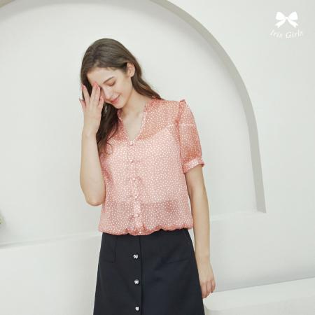 【Iris Girls 艾莉詩】水玉點荷葉領上衣