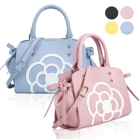 【CLATHAS 山茶花】荔枝紋皮革蝴蝶結裝飾迷你兩用包(4色)