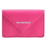 BALENCIAGA 巴黎世家 391446 燙銀LOGO小牛皮三折小短夾.桃紅