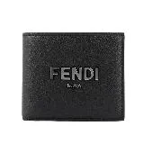 【FENDI】金屬Logo 紋理皮革對開8卡短夾(黑色)