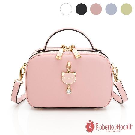 【Roberto Mocali 義大利諾貝兔】典雅時尚貓咪鑽石手提肩斜背包-共5色