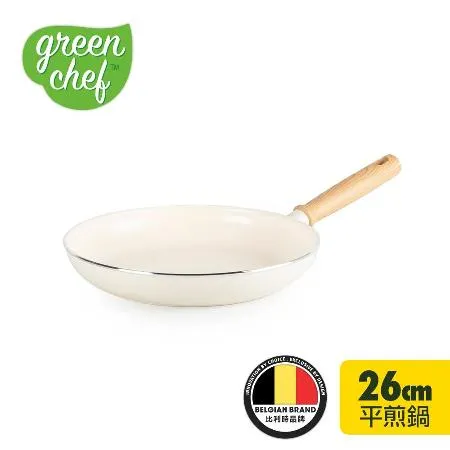 【GreenPan】Chef 東京木紋系列26cm不沾鍋平底鍋(奶油白)