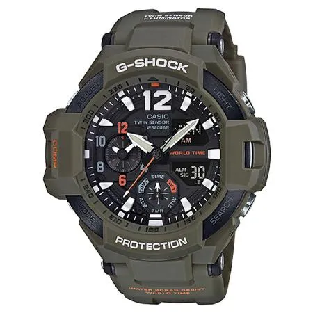 G-SHOCK CASIO 飛行夾克 軍綠 雙顯男錶 溫度測量 數位羅盤  GA-1100KH-3ADR