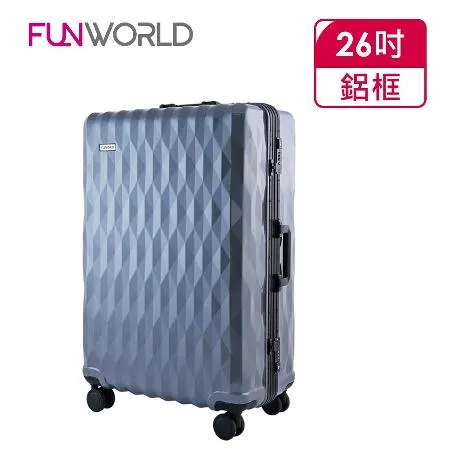 【FUNWORLD】26吋鑽石紋經典鋁框輕量行李箱/旅行箱(銀河灰)