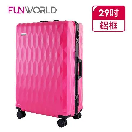 【FUNWORLD】29吋鑽石紋經典鋁框輕量行李箱/旅行箱(孔雀桃)