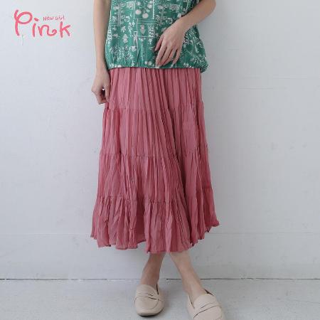Pink
優雅垂感百摺蛋糕長裙