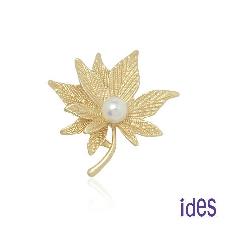 ides愛蒂思 
淡水貝珠別針胸針/楓葉