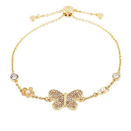【COACH】水鑽及玻璃珍珠蝴蝶造型可調手環(金色)