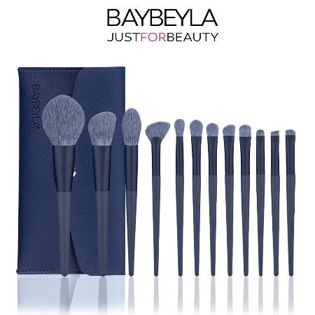 【BAYBEYLA貝貝拉】煙藍美感化妝刷12件組(送化妝包)